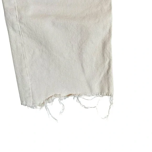 LOFT Cream High Rise Straight Leg Jeans Raw Hem Cropped Size 6 - Picture 4 of 12